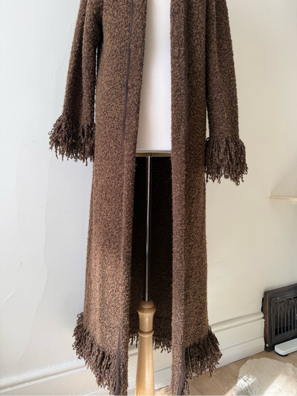 Penny Lane Long Brown Shaggy Duster Cardigan Boho Festival Coat Sweater - Picture 2 of 13